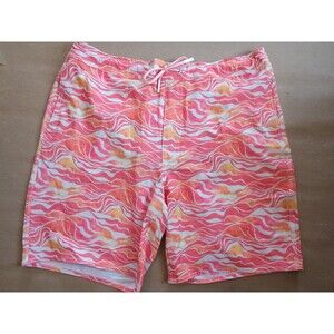 Johnnie - O Men's Walpole Wave Print Swim Trunks Shorts  Coral Reef XL